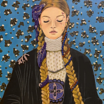 Панно ручная вышивка бисером Портрет девушки в голубых тонах варинант исполнения - 2 | Loft Concept в Грозном