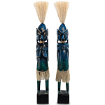 Комплект из 2-х деревянных статуэток Asmat Straw Headdress Statuettes Blue варинант исполнения - 7 | Loft Concept в Грозном