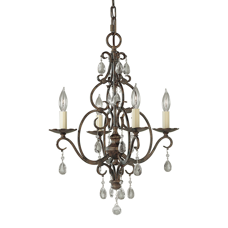 Люстра бронзового цвета с 4-мя лампами и подвесками из оптического стекла в классическом стиле Feiss Бронза Кремовый Прозрачное Стекло в Грозном | Loft Concept 