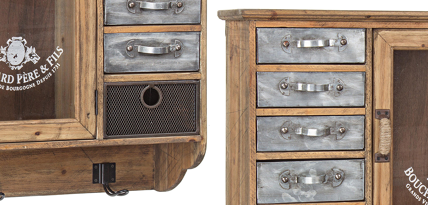 Полка в винтажном стиле с витриной и металлическими выдвижными ящиками Vintage Wood Shelf - Loft-Concept в Грозном