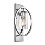 Бра цвета хром с круглой рамой и цилиндрическим прозрачным стеклянным плафоном на прямоугольном основании Feiss варинант исполнения - 1 | Loft Concept в Грозном