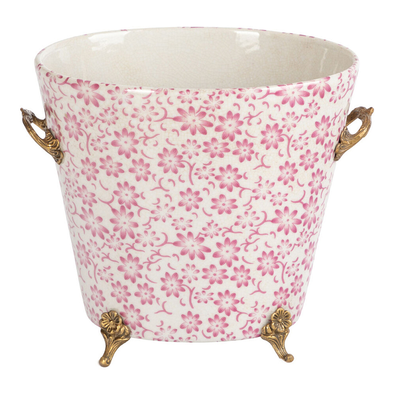 Кашпо из белого фарфора с розовым цветочным орнаментом Eden Garden Розовый Белый Бронза в Грозном | Loft Concept 