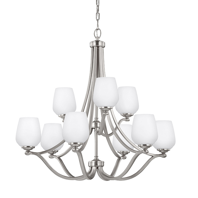 Люстра двухъярусная с белыми матовыми стеклянными плафонами в форме винных бокалов Feiss Никель Белый в Грозном | Loft Concept 