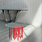 Дизайнерский журнальный стол с круглой прозрачной столешницей и основанием в виде красных металлических тросов Wires варинант исполнения - 2 | Loft Concept в Грозном