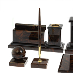 Настольный письменный набор с часами из природного камня обсидиана  Gift for Manager варинант исполнения - 4 | Loft Concept в Грозном