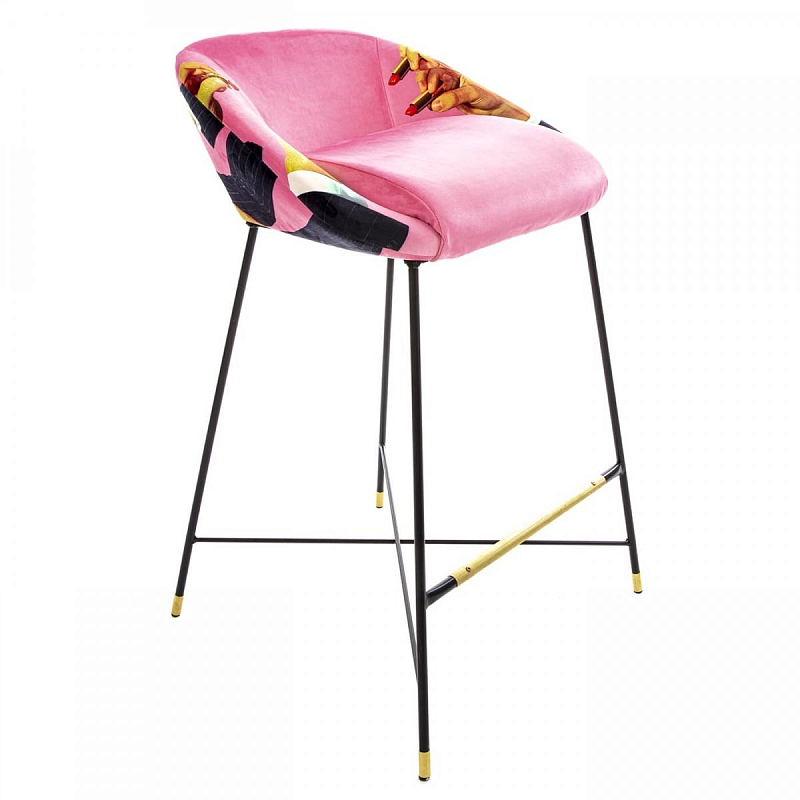 Барный стул Seletti High Stool Pink Lipsticks Черный Розовый (Rose) в Грозном | Loft Concept 