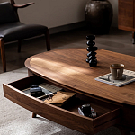 Кофейный стол овальный из дерева с 2-мя ящиками Coffee Walnut Table варинант исполнения - 7 | Loft Concept в Грозном