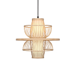 Подвесной светильник фигурный из деревянных прутьев с плафоном из натуральной ткани Light Inside the Cell варинант исполнения - 2 | Loft Concept в Грозном