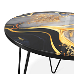 Стол журнальный с круглой столешницей из стекла Gold and Black Marble варинант исполнения - 3 | Loft Concept в Грозном