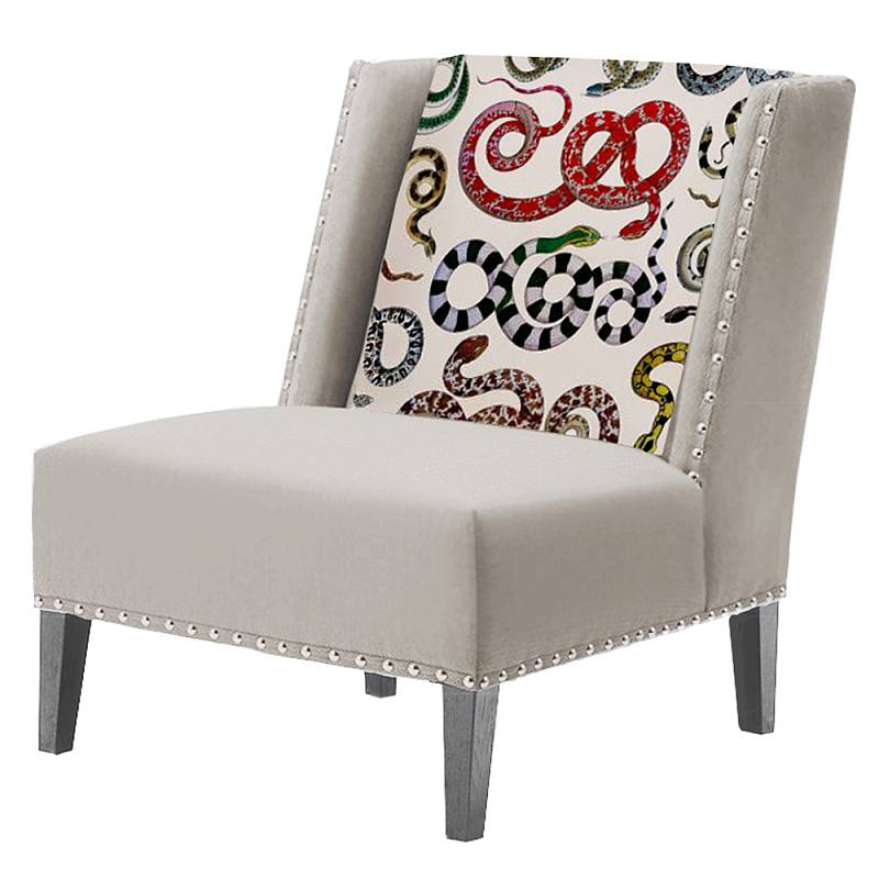 FUN Armchair Snakes Beige Дизайнерское кресло с цветным принтом Бежево-серый в Грозном | Loft Concept 