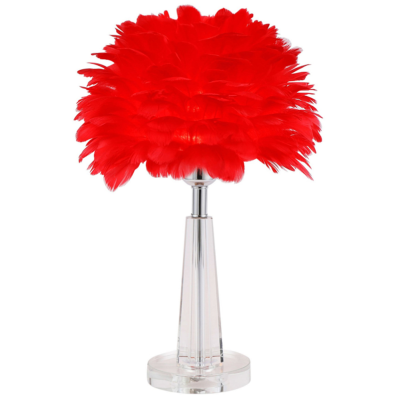 Настольная лампа с перьями Plumage Red Table Lamp Красный Хром Прозрачное Стекло Настольная лампа с перьями Plumage Red Table Lamp Красный Хром Прозрачное Стекло в Грозном | Loft Concept