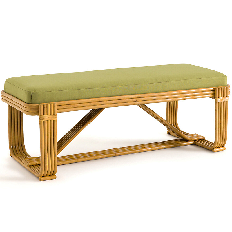 Скамья из ротанга с подушкой Mattia Rattan Bench Древесина Зеленый Скамья из ротанга с подушкой Mattia Rattan Bench Древесина Зеленый в Грозном | Loft Concept