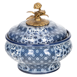 Шкатулка фарфоровая с синим орнаментом Bronze Flower