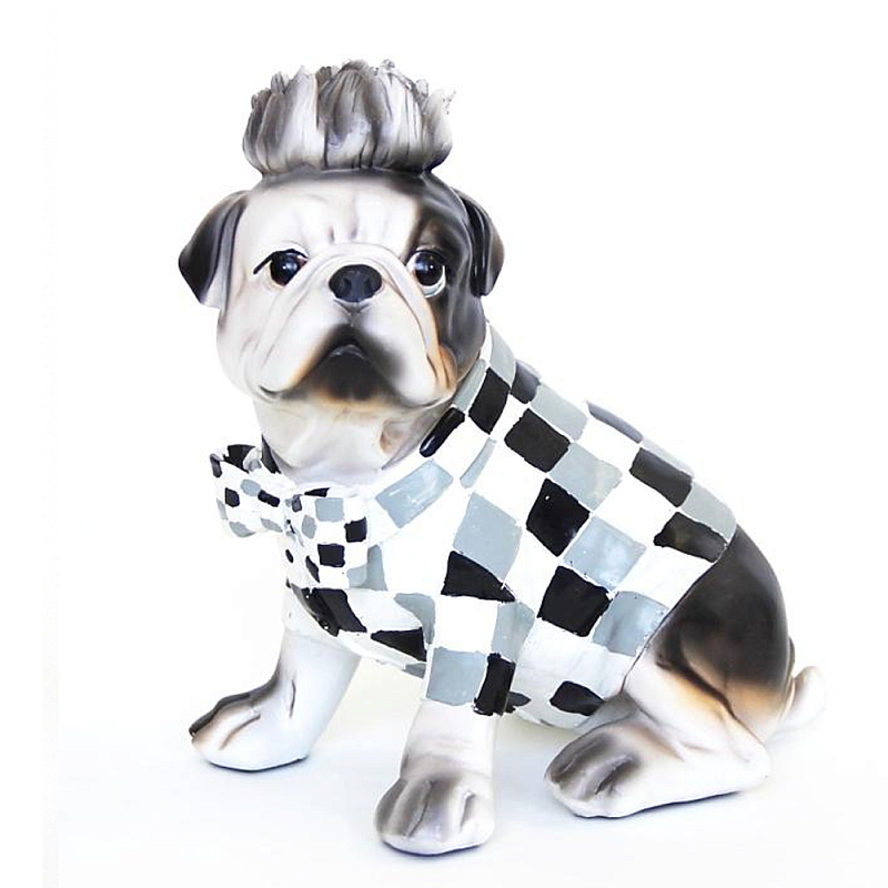 Статуэтка собака в клетчатой куртке Fashionable Dogs Cell Серый Белый Голубой в Грозном | Loft Concept 