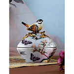 Шкатулка фиолетового цвета с рисунком бабочек и крышкой с фигуркой птицы на ветке Eden Garden варинант исполнения - 8 | Loft Concept в Грозном