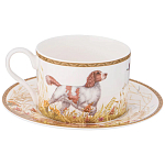 Чайная пара из фарфора с изображением собаки и зайцев 300 мл Hunting Porcelain Collection 2 варинант исполнения - 1 | Loft Concept в Грозном
