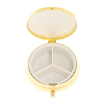 Таблетница карманная круглая с 3-мя отделениями с зеркалом и накладкой из натурального камня Соколиный глаз Gold Stone Pillboxes варинант исполнения - 3 | Loft Concept в Грозном