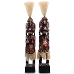 Комплект из 2-х деревянных статуэток Asmat Straw Headdress Statuettes Red Tattoo варинант исполнения - 4 | Loft Concept в Грозном