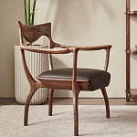 Стул деревянный с мягким сиденьем из коричневой натуральной кожи Moon Walnut Furniture варинант исполнения - 11 | Loft Concept в Грозном