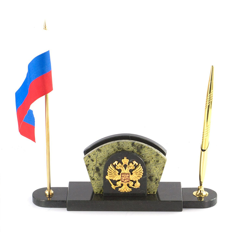 Визитница настольная с гербом и флагом России из природного камня змеевик Successful Leader Золотой Черный Визитница настольная с гербом и флагом России из природного камня змеевик Successful Leader Золотой Черный в Грозном | Loft Concept