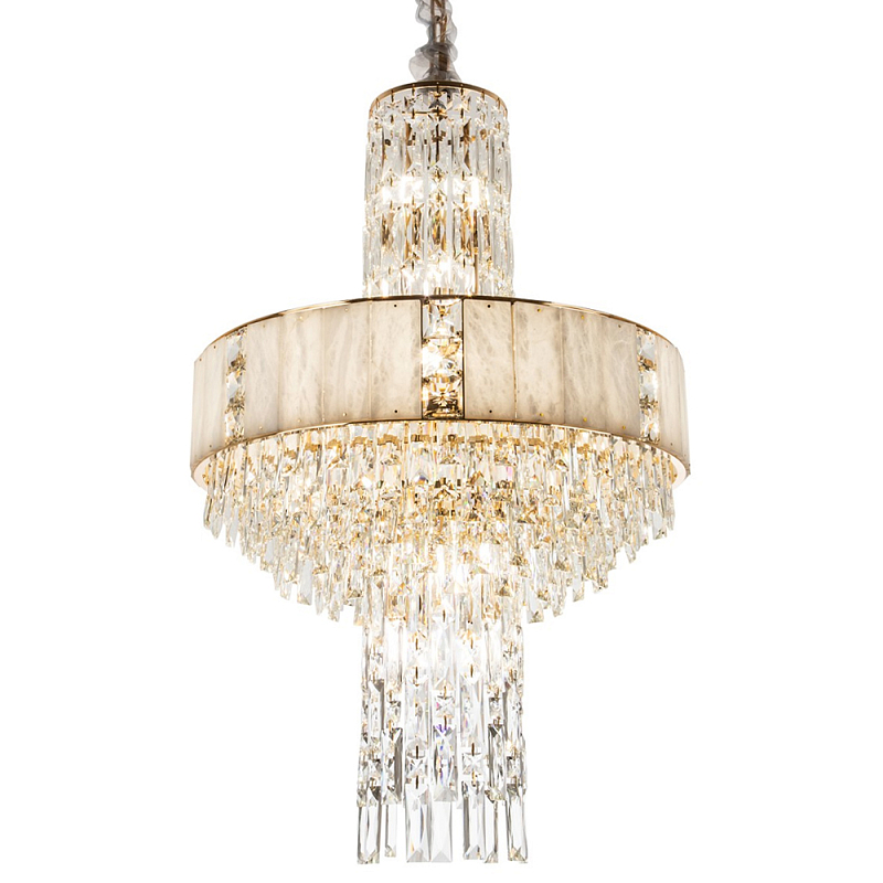 Люстра с декором из мрамора и хрусталя Dione Marble Crystal Chandelier Белое матовое стекло Золотой Прозрачный Люстра с декором из мрамора и хрусталя Dione Marble Crystal Chandelier Белое матовое стекло Золотой Прозрачный в Грозном | Loft Concept
