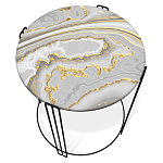 Стол журнальный круглый с серой столешницей из стекла на 4-х черных ножках Gray and Gold Marble варинант исполнения - 2 | Loft Concept в Грозном