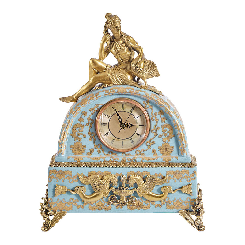 Часы настольные с фигуркой в виде девушки Eden Garden Голубой Бронза в Грозном | Loft Concept 