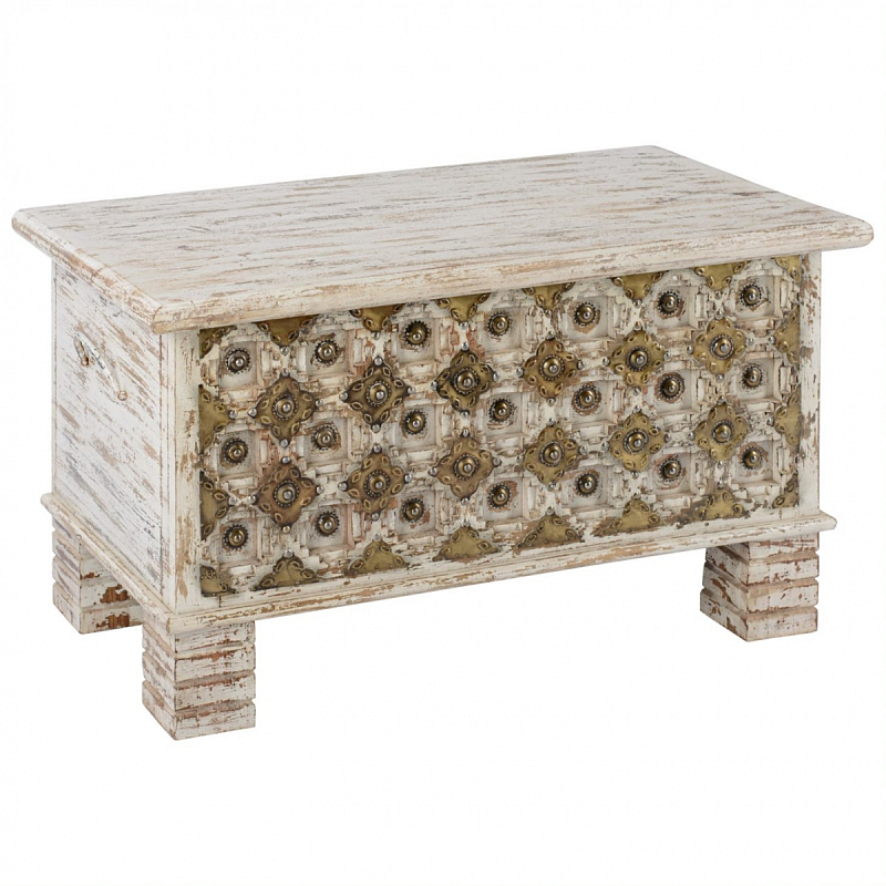 Сундук Antique Indian chest with pearls Кремовый Винтажная латунь Сундук Antique Indian chest with pearls Кремовый Винтажная латунь в Грозном | Loft Concept