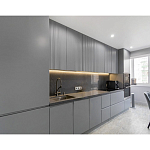 Прямой серый кухонный гарнитур с фрезерованным фасадом Idelle Kitchen Set варинант исполнения - 3 | Loft Concept в Грозном