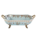 Блюдо прямоугольное из голубого фарфора с ручками и рисунком птиц и цветов Blue Garden варинант исполнения - 1 | Loft Concept в Грозном