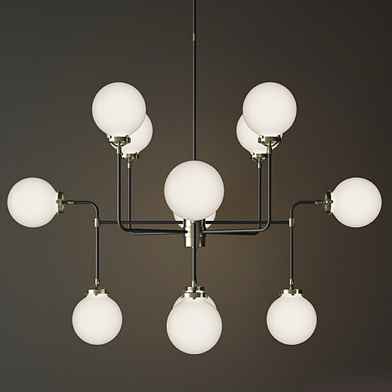 Люстра БИСТРО GLOBE MILK  GLASS SILVER CHANDELIER 12 Черный Серебряный Белый в Грозном | Loft Concept 