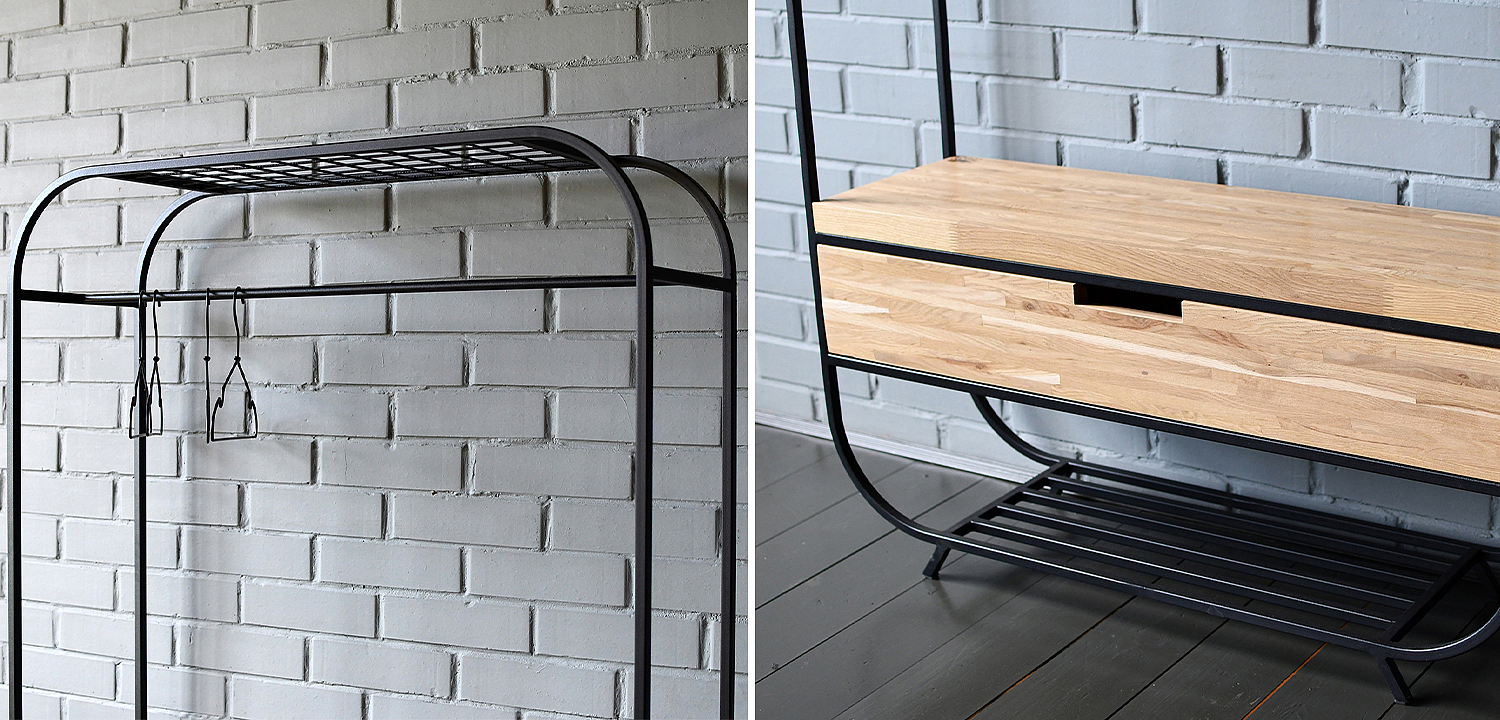 Рейл с выдвижным ящиком Ewing Industrial Metal Rust Clothes Rail Рейл с выдвижным ящиком Ewing Industrial Metal Rust Clothes Rail - Loft-Concept в Грозном