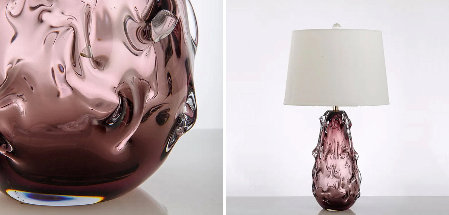 Настольная лампа с абажуром Bellamy Molten Glass Table Lamp Розовое стекло Настольная лампа с абажуром Bellamy Molten Glass Table Lamp Розовое стекло - Loft-Concept в Грозном