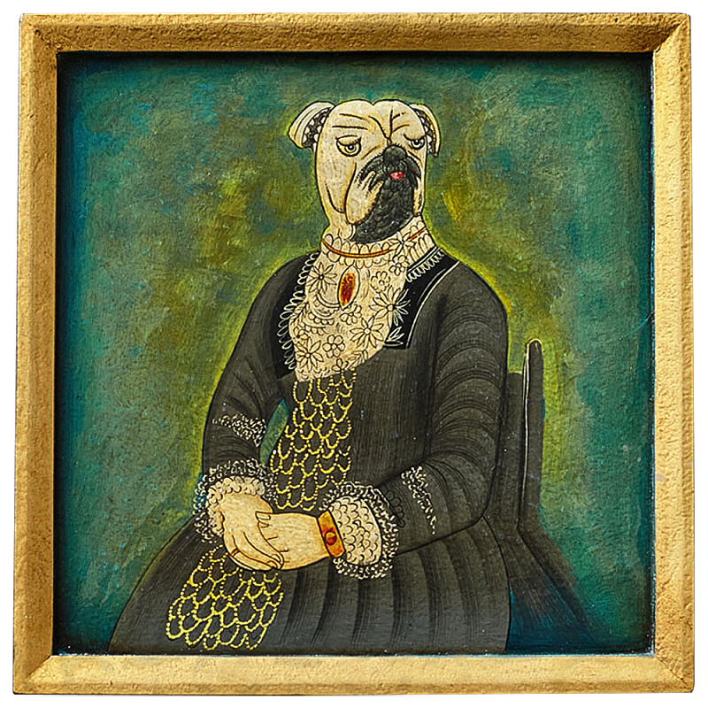 Картина в квадратной раме Chinoiserie Mops Dog Green Portrait Зеленый Бирюзовый Золотой Серый Мульти Картина в квадратной раме Chinoiserie Mops Dog Green Portrait Зеленый Бирюзовый Золотой Серый Мульти в Грозном | Loft Concept
