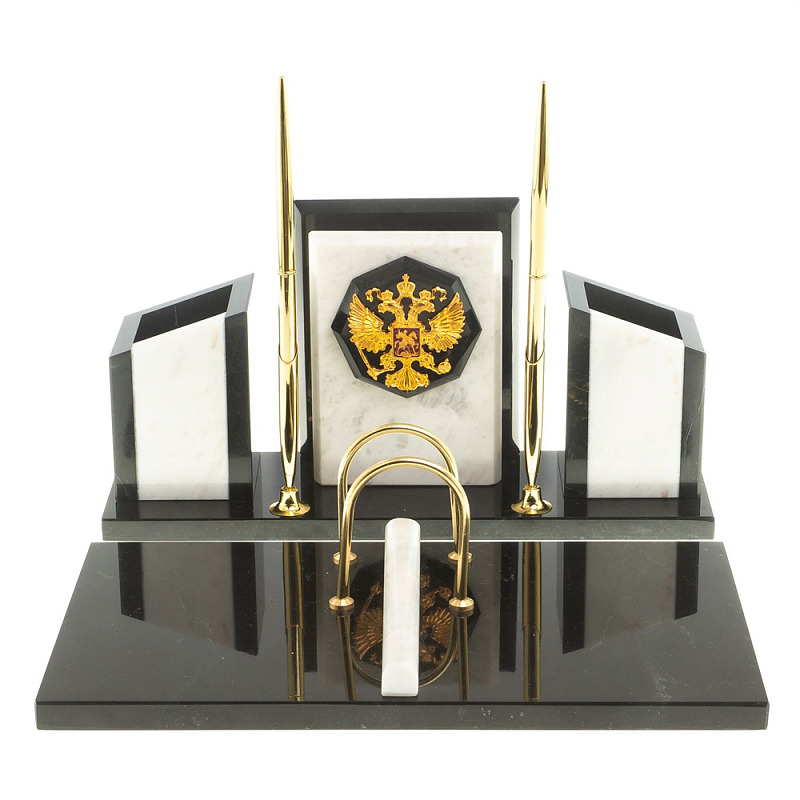 Настольный письменный набор из мрамора и змеевика с гербом России Marble Accessory Белый Черный Настольный письменный набор из мрамора и змеевика с гербом России Marble Accessory Белый Черный в Грозном | Loft Concept