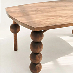 Обеденный стол деревянный с круглыми декоративными элементами на ножках Koko варинант исполнения - 4 | Loft Concept в Грозном