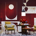 Обои ручная роспись в стиле Арт-деко Assemblage Original colourway on red silk dupion варинант исполнения - 2 | Loft Concept в Грозном