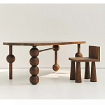 Обеденный стол деревянный с круглыми декоративными элементами на ножках Koko варинант исполнения - 5 | Loft Concept в Грозном