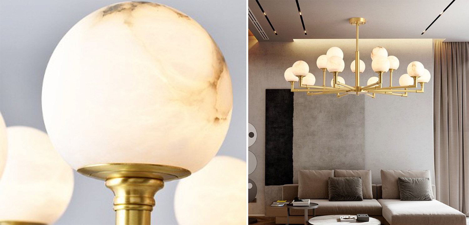 Дизайнерская люстра 15 плафонов из натурального мрамора Marble Plafond Chandelier Дизайнерская люстра 15 плафонов из натурального мрамора Marble Plafond Chandelier - Loft-Concept в Грозном