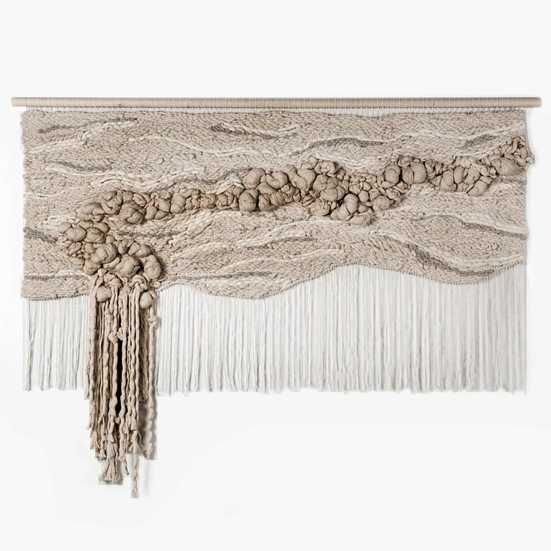 Современное Текстильное Панно "Река и Камни"  Бежевый в Грозном | Loft Concept 