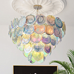 Люстра с каскадом из круглых разноцветных стеклянных дисков Mother of Pearl Iridescence варинант исполнения - 1 | Loft Concept в Грозном