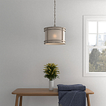 Подвесной светильник в виде барабана с тканевым абажуром и металлическим каркасом Warm Glow варинант исполнения - 4 | Loft Concept в Грозном