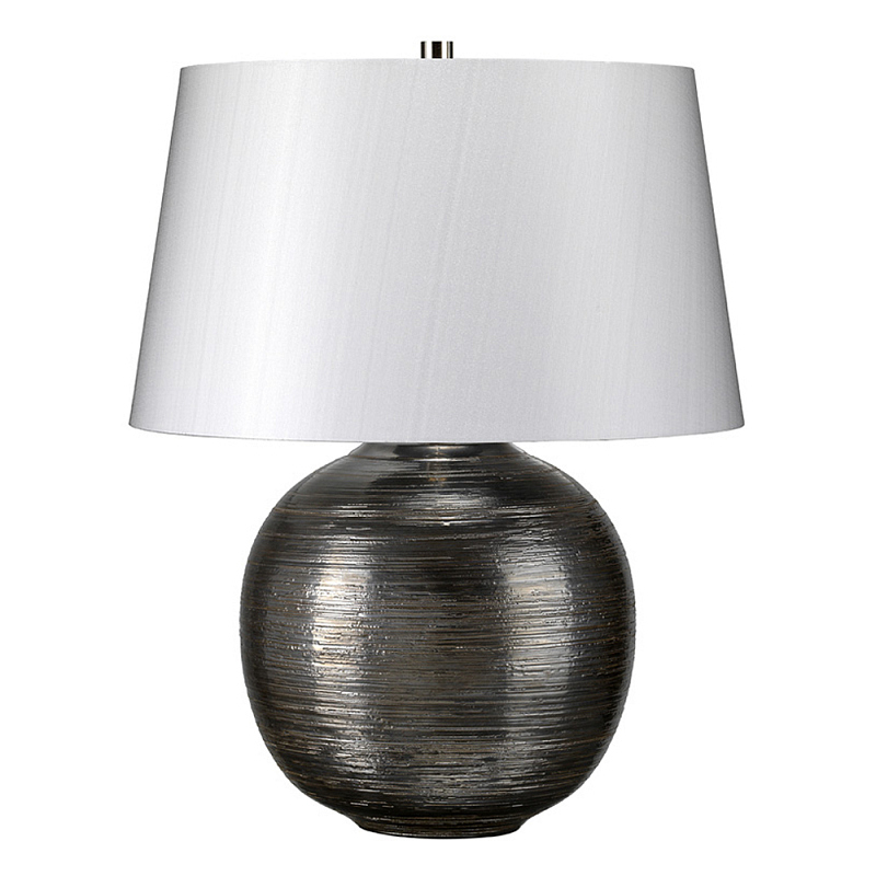 Настольная лампа с круглым фарфоровым основанием ручной работы с покрытием глазурью и белым абажуром из искусственного шелка Elstead Lighting Серый Серебряный в Грозном | Loft Concept 