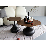 Столик журнальный с круглой деревянной столешницей на черном фактурном основании Bourgeon варинант исполнения - 5 | Loft Concept в Грозном