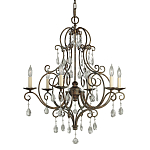 Люстра бронзового цвета с 6-ю лампами и подвесками из оптического стекла в классическом стиле Feiss варинант исполнения - 1 | Loft Concept в Грозном