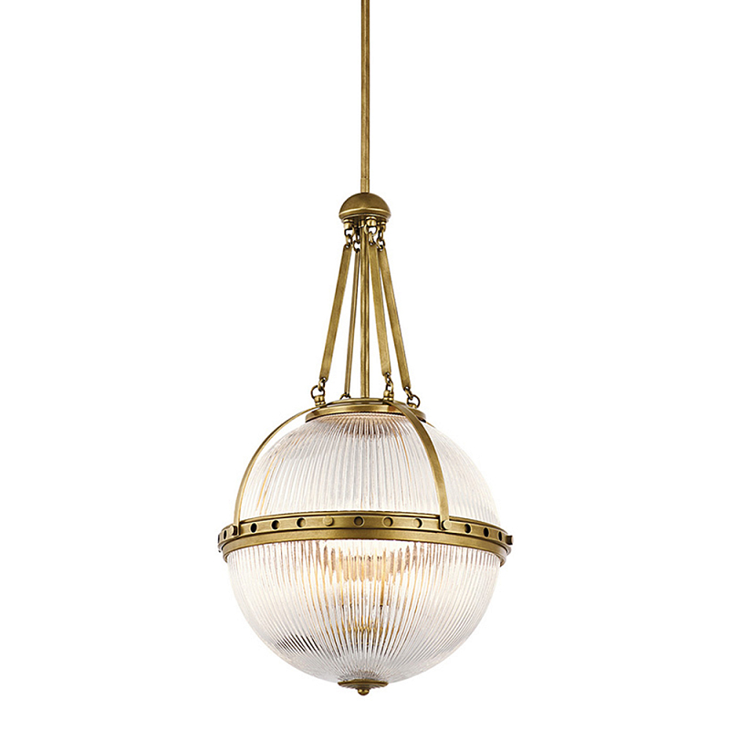 Подвесной светильник с рифленым стеклянным плафоном в форме шара Kichler Латунь Прозрачное Стекло Никель в Грозном | Loft Concept 