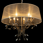 Люстра подвесная круглая с тканевым полупрозрачным абажуром и подвесками 6 ламп Gilded Elegance варинант исполнения - 5 | Loft Concept в Грозном