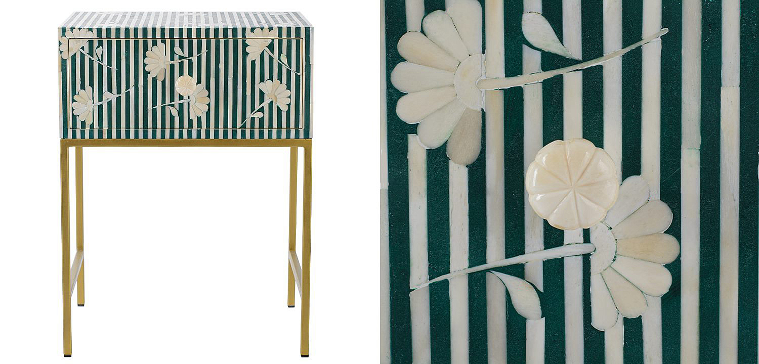 Тумбочка Green Flower Indian Bone Inlay nightstand Тумбочка Green Flower Indian Bone Inlay nightstand - Loft-Concept в Грозном