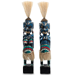 Комплект из 2-х деревянных статуэток Asmat Straw Headdress Statuettes Blue Colorful Tattoo варинант исполнения - 4 | Loft Concept в Грозном