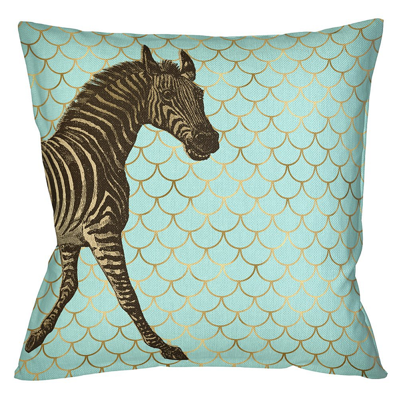 Подушка Safari light blue zebra Бирюзовый Глянцевое золото Подушка Safari light blue zebra Бирюзовый Глянцевое золото в Грозном | Loft Concept